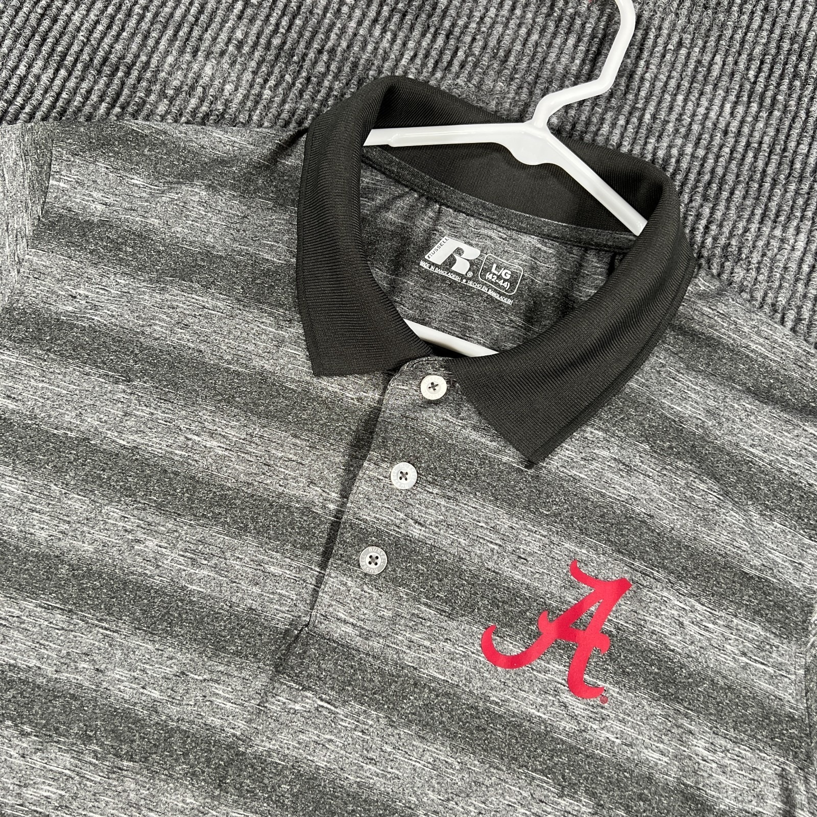 Alabama Crimson Tide Polo Shirt Mens Large Gray Striped Short Sleeve Sec Ncaa